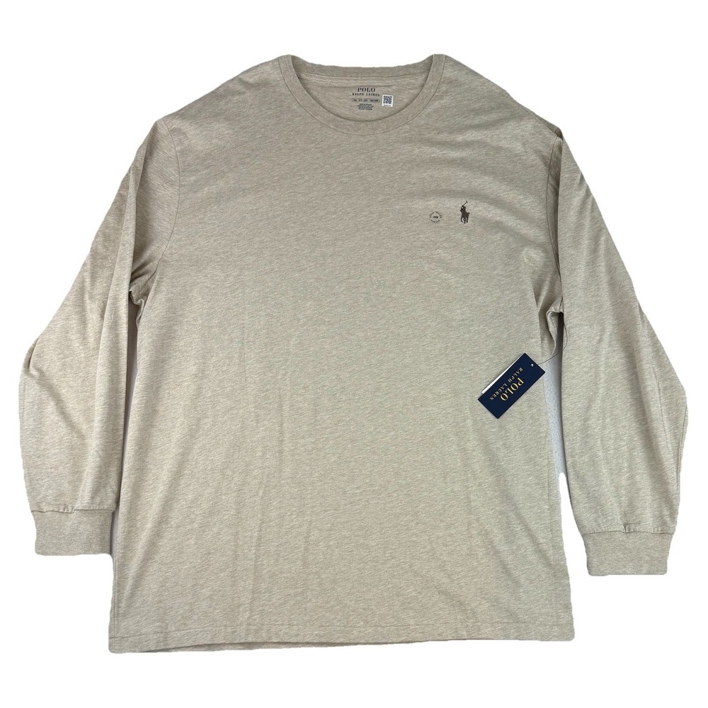 POLO Ralph Lauren Jersey Long Sleeve‎ T Shirt Men's 2XB Beige Pony NWT